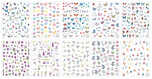 Jmeowio 10 lençóis Flower Spring Nail Art Sticks Decalques Auto-adesivo pegatinas uñas colorido suprimentos