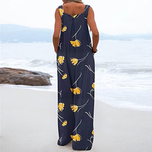 Roma de verão feminino de lcepcy feminino de traje estampado floral com tiras de botão Jacs de calças