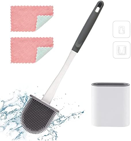 Brush de silicone e conjunto de suporte, escova de vaso sanitário para limpeza de banheiros Silicone Screwber
