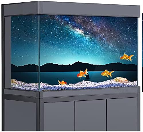 Decoração de adesivos de fundo de aquário para tanques de peixes, Night Cyan River Stars HD 3D Poster)