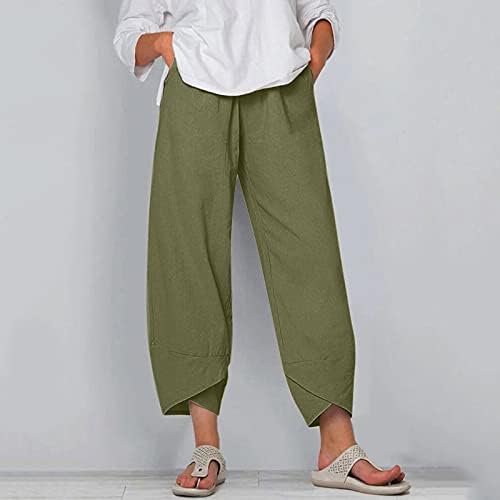 Usuming mulheres calças confortáveis ​​calças elásticas da cintura Capri Summer Summer Loose