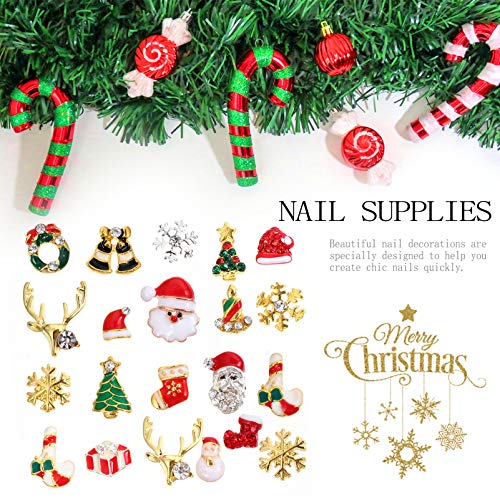Lurrose 3 caixas de Natal Arte da unha Rhinestones Santa Snowflake boneco de neve 3d jóias de