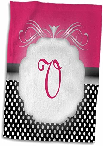 3d rosa elegante rosa com bolinhas preto e branco Monograma letra v mão/toalha esportiva, 15 x 22