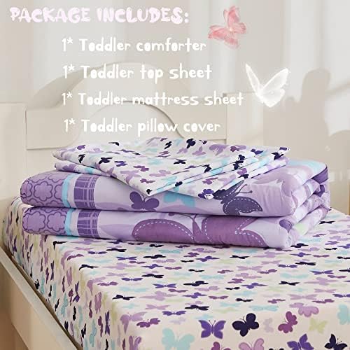 BrandReam 7pcs Purple Baby Crib & Toddler Bedding Conjuntos com bordado de elefante e borboleta