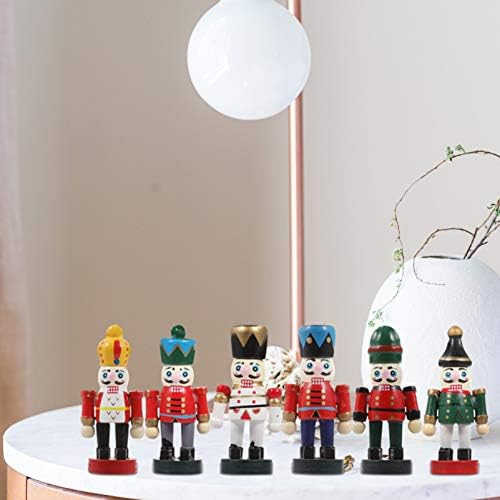 Bestoyard Desk Topper 6pcs Ornamentos de quebra -nozes de Natal de madeira Figuras de nozes Soldados Xmas Treça pendurada Decorações Presentes para crianças adultos