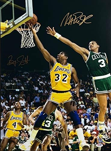 Magic Johnson e Bryan Scott NBA Lakers & Celtics assinado 16x24 Photo PSA Z53280 - Fotos autografadas