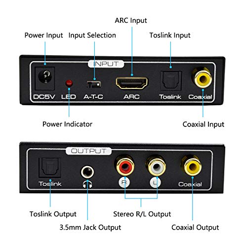 Adaptador de arco HDMI TOGOHOP para conversor de áudio RCA, conversor de 192kHz DAC Multifuncional