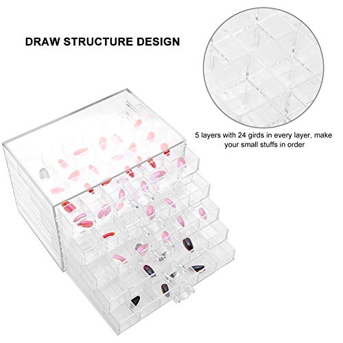 Caixa de armazenamento de decoração de unhas, 120 grades sequência Organizar caixa transparente Dicas