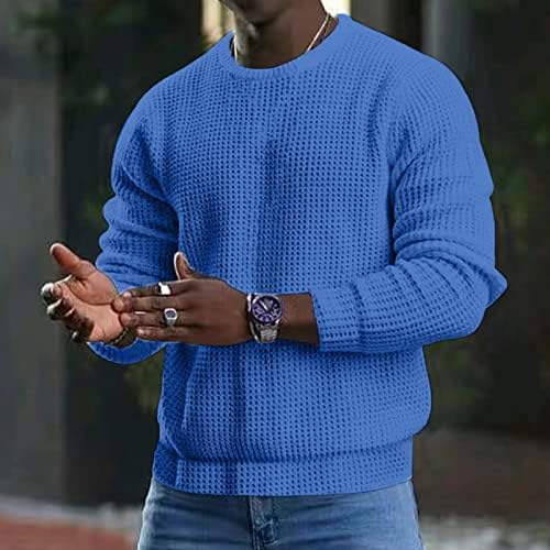 Pullover de malha de malha de waffle masculino Dsodan Spring Slim Fit Sweater Long Sweater Crewneck Jaquard Muscle Muscle Fit Jumpers Tops