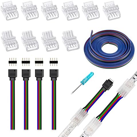 Conectores de luz de tira LED Kit de 4 pinos LED Kit para 10mm de largura 2835 5050 RGB Strip 14 pacotes,