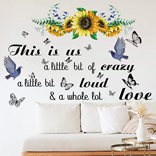 Adesivos de parede de girassol com borboleta 3D, decalques de parede de citações inspiradoras da