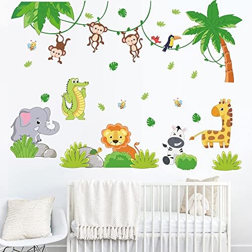 Runtoo Jungle Animal Wall Decals Monkey Elefante Giraffe Adesivos para Girafa para Crianças Baby