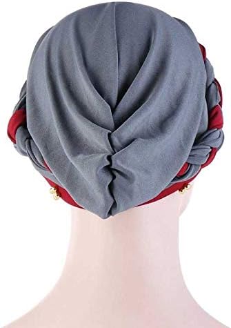 Quanjj bijas de duas cores Braid Hijab Caps Spring e Autumn Muslim Wrap Turban Cap Moda de algodão