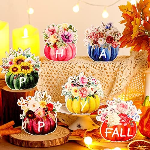 6 peças decoração de outono de abóbora sinal de madeira outono decoração de bandeja feliz outono signo de farmhouse