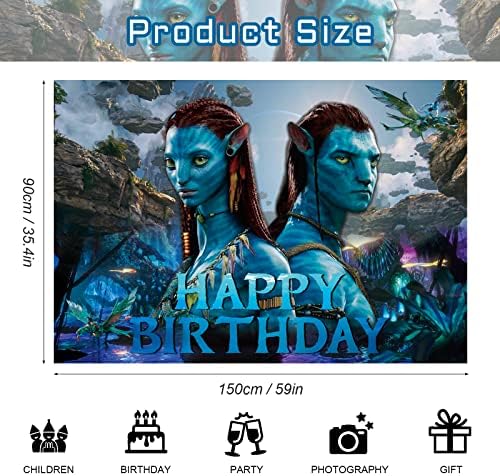 Banner de decorações de festas Avatar 2, 5x3ft Avatar 2 Feliz Aniversário Avatar 2 Festas Avatar Banner para