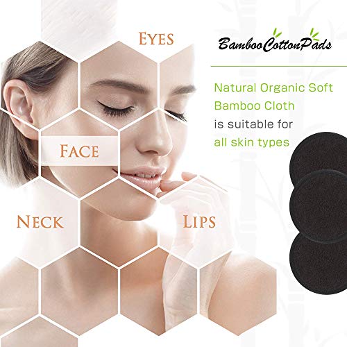 Almofadas de removedor de maquiagem reutilizáveis ​​Black Washable - 10 Pack Bamboo Organic Cotton