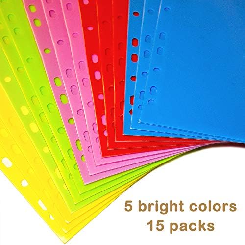 Divisores de plástico de 5 tabelas com 5 bolsos dianteiros pacote de 3 conjuntos, divisores multicoloridos