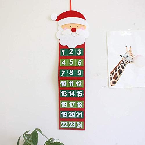 Calendário do advento de decoração de Natal pendurado calendário de contagem regressiva do Papai Noel com bolsos