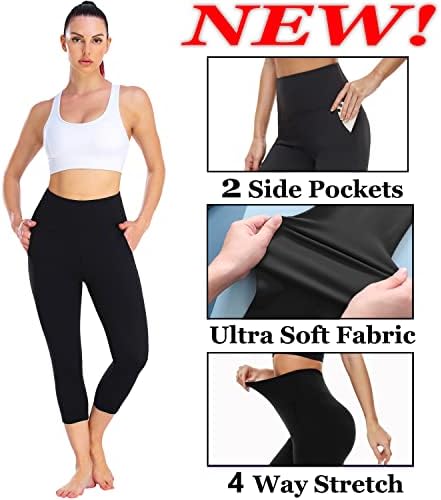 New Young 3 Pack Pack Leggings com bolsos para mulheres, calças de ioga de controle de barriga de cintura alta