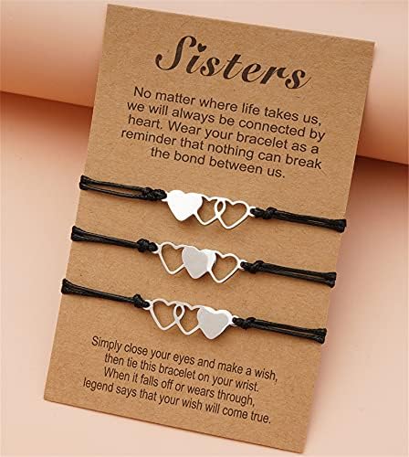 Pulseiras irmãs para 4/3/2, pulseiras de distância cardíaca combinando, pulseiras de amizade de longa