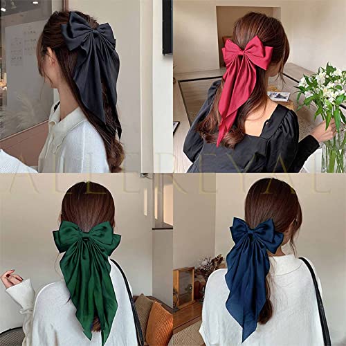 Allereyae vintage grande clipe de cabelo de seda de seda barrette francesa seda arco clipe de fita verde