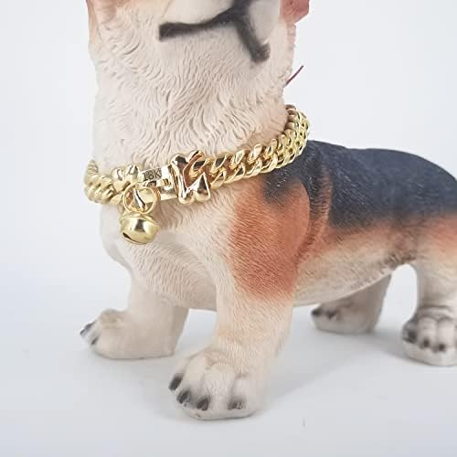 18K Gollar de cão de cão de 18k Aço inoxidável com trava de osso 14mm Gold Big Dog de luxo de