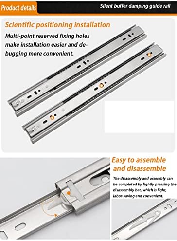 FXNFXLA 1 par de lâminas de gaveta de aço inoxidável de aço inoxidável suave, 3 seções de extensão