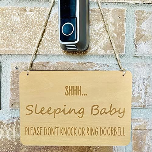 Signo de bebê dormindo para a porta da frente, engraçado Shhh dormindo, sinais de cabide do bebê para casa, por