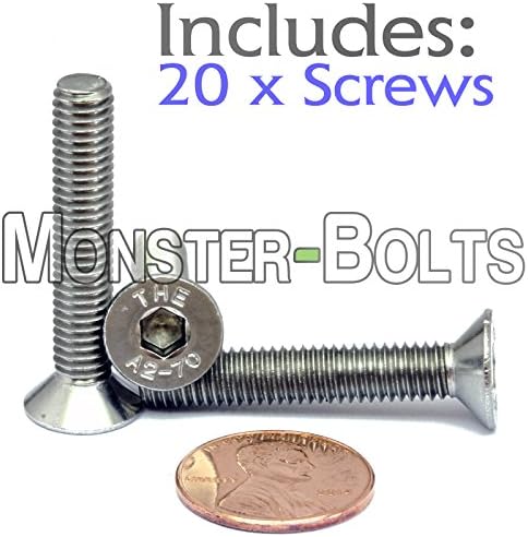 Monsterbolts - M6 x 10mm parafusos de tampa de cabeça plana, DIN 7991, aço inoxidável, 100 pacote