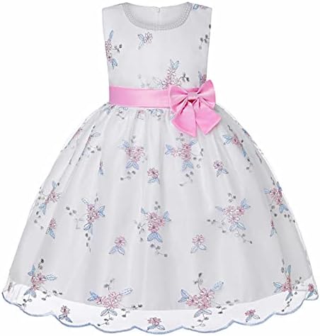 Vestido bordado de bowknot malha princesa tutu vestido garotas garotas de verão bordadas de 4 anos menina