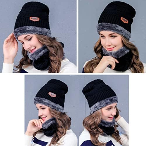 Chapéu de gorro de inverno de ciftoywo, lenço de lenço de malha grossa que quente conjunto de chapéus