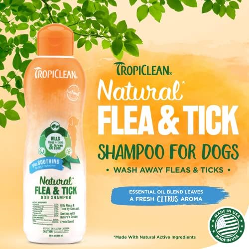 Tropiclean calmante pulga natural e shampoo de cães | Prevenção de pulgas e carrapatos naturais
