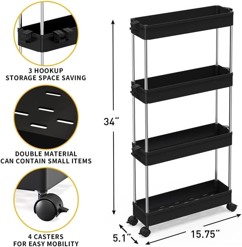 DNATS 4 Nível Slim Mobile Storage Cart Rack Storage Basket para lavar roupa de lavanderia Local estreito