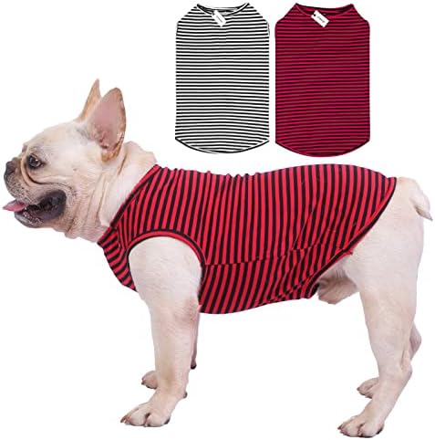 Camisetas de cachorro camisetas listradas de algodão, colete básico respirável para filhote e gato,