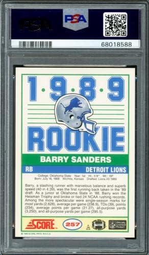 Barry Sanders autografou 1989 ROOKIE CARTO ROOKIE 257 Detroit Lions Auto Great Gem Mint 10