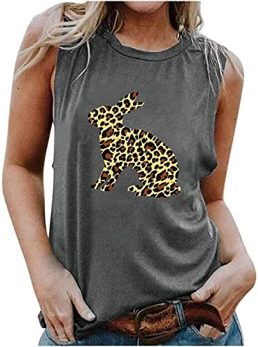 Tanques gráficos de coelho fofo feminino Top Topneck leopard tee camiseta casual camisas sem mangas