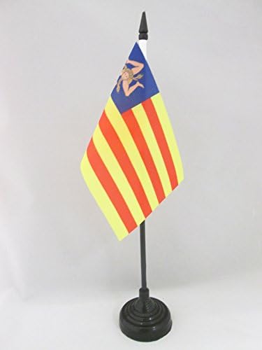 Bandeira AZ Sicily Independentista Bandeira 4 '' x 6 '' - bandeira da mesa nacionalista da Siciliana 15 x 10 cm - Beck de plástico preto e base