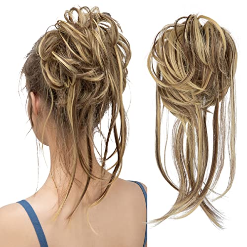 Extensões de pão de cabelo encaracolado de cabelo de cabelo de cabelo cjl com caudas retas Scrunchies de cabelo
