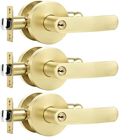 LEYDEBONG 3 Frases de porta de entrada com chave, maçanetas de portas de ouro para uso interior ou externo da