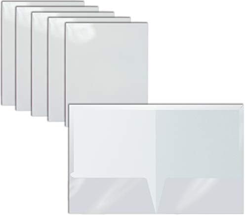 2 bolso laminado brilhante pastas de papel branco, tamanho da letra, 25 pacote, portfólios de papel