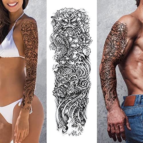 Tatuagem temporária de braço completo, adesivos sexy de tatuagem falsa 3D Extra grande longa dura