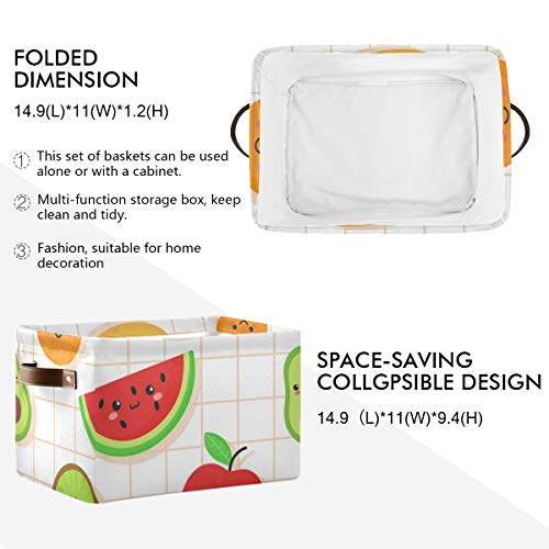 Bin armazenamento retangular Bin Tropical Fruit Lemon Watermelon Tela Fabric com alças - cesto de berçário para
