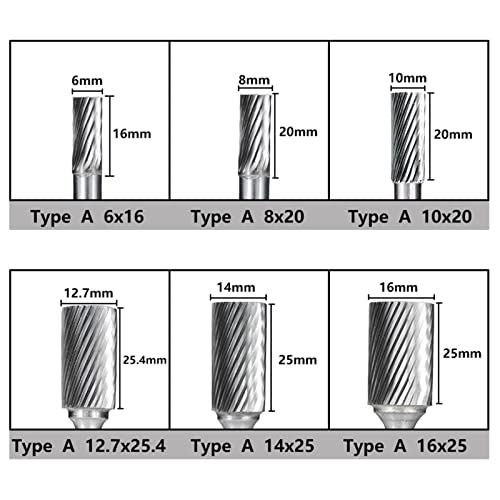 Arquivos rotativos de 6 mm de tungstênio tungstênio diâmetro Bit Bit 16-25,4mm Burrs rotativos de corte