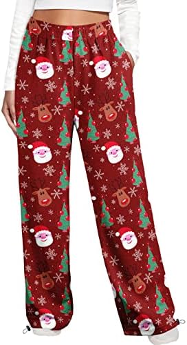 Calça de moletom de Natal para mulheres jogadoras de algodão largo de algodão alta calças largas de
