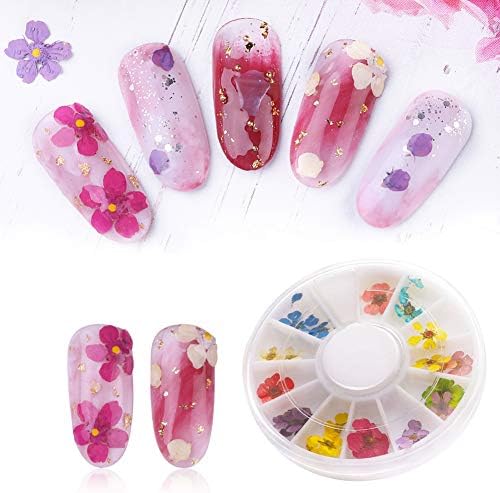 Akoak 24 PCs Decalques de manicure 3D de flores secas, manicure seca natural e verdadeira, acessórios