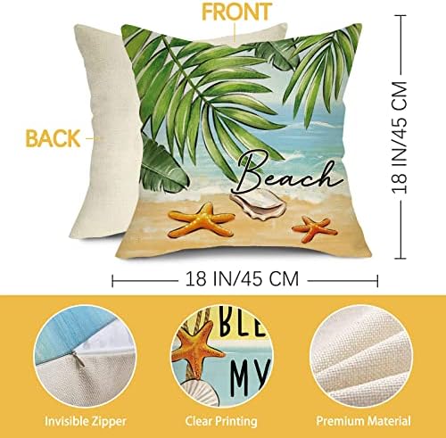 FJFZ Summer Beach Sunshineshy Coastal Decorativo Tampa de travesseiro 18 x 18 Conjunto de 4,