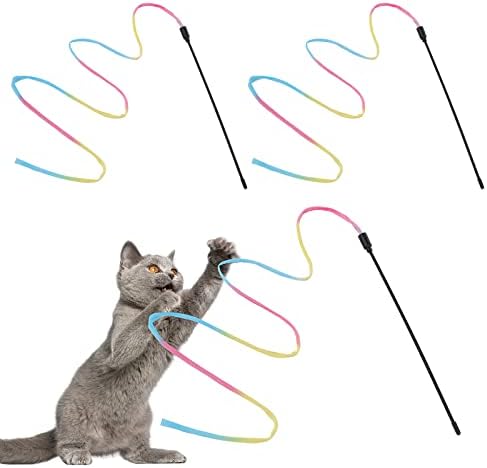 Molain Cat Wand Rainbow Toy, 3pcs Rainbow Ribbon Wand para treinamento de gatinhos, Wand Charmer