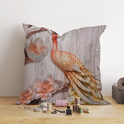 Pavão rústico de peitoral roxo com flores Passagem de arremesso de travesseiro de aquarela decoração de pavão