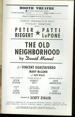 O antigo bairro, Broadway Playbill + Patti Lupone, Peter Riegert, Mary McCann, Jack Willis, Vincent Guastaferro