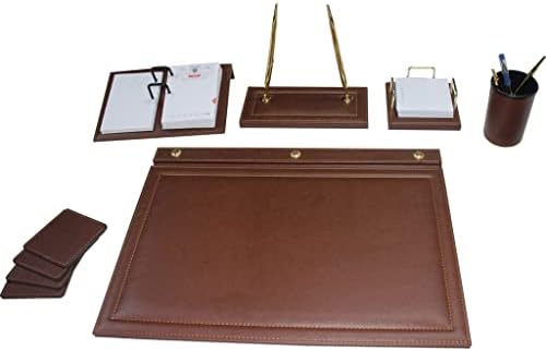 Jieseing Office Desk Pad Conjunto de Brown Blocos Organizador Dual Pen e 2 Pens Pen Holder 4 Coasters
